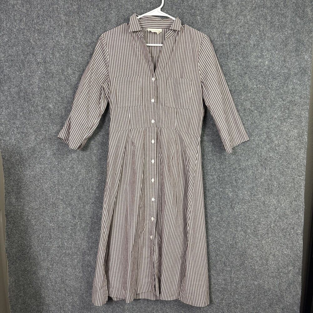 Flora Phona Meriwether Dress Womens Size M Brown Striped Shirt Dress Midi